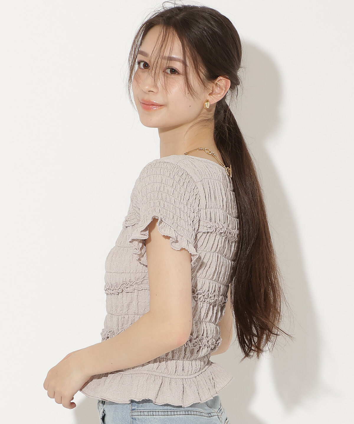 WILLSELECTION「シャーリングフリルトップス」|Tシャツ・カットソー|