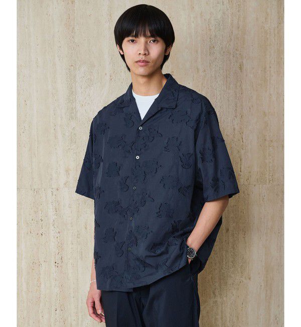 UNITED ARROWS green label relaxing「コットン ジャカード オープンカラー 半袖 シャツ」|シャツ・ブラウス|NAVY