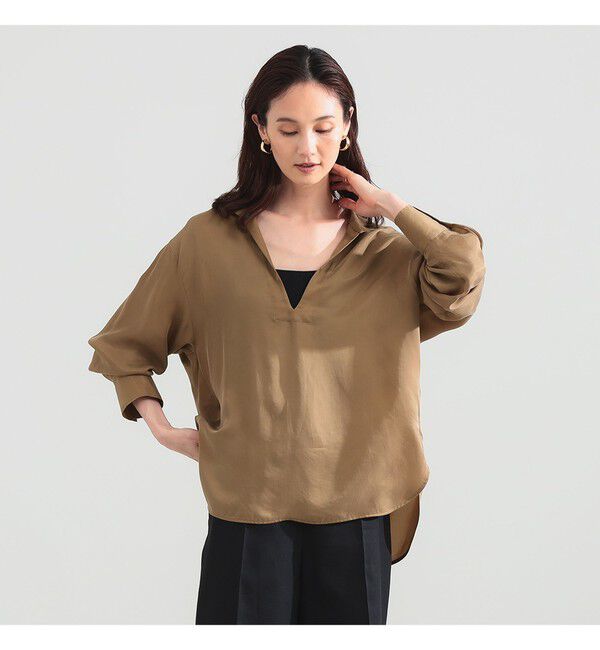 Demi-Luxe BEAMS 「キュプラ Vネック プルオーバーシャツ」|シャツ・ブラウス|BROWN