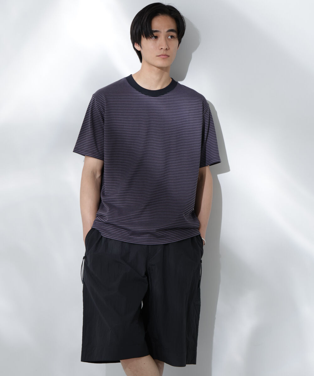 NANO universe「Anti Soaked(R)  汗染み防止 ボーダーミドルシルエットTシャツ」|Tシャツ・カットソー|チャコール3