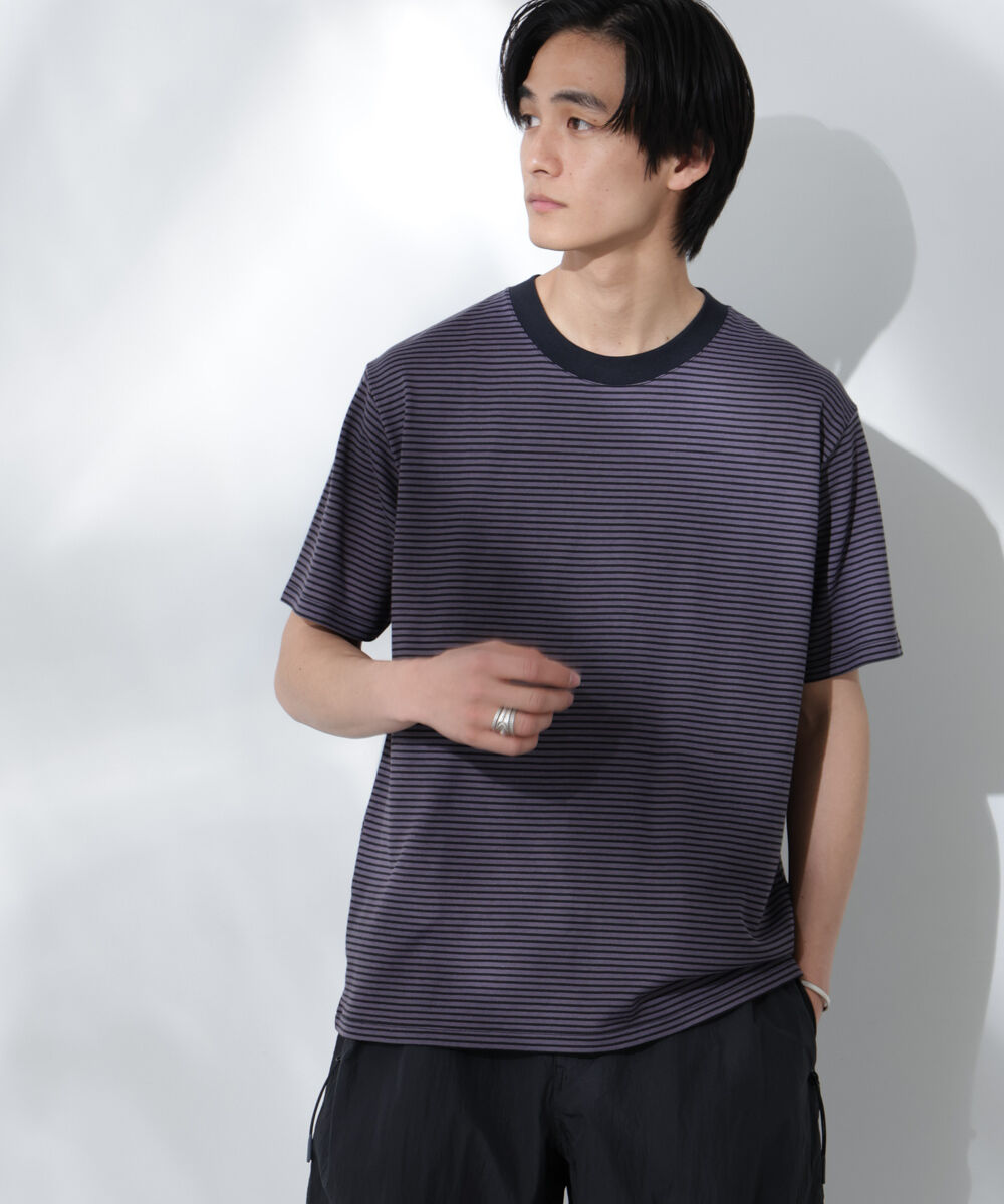 NANO universe「Anti Soaked(R)  汗染み防止 ボーダーミドルシルエットTシャツ」|Tシャツ・カットソー|