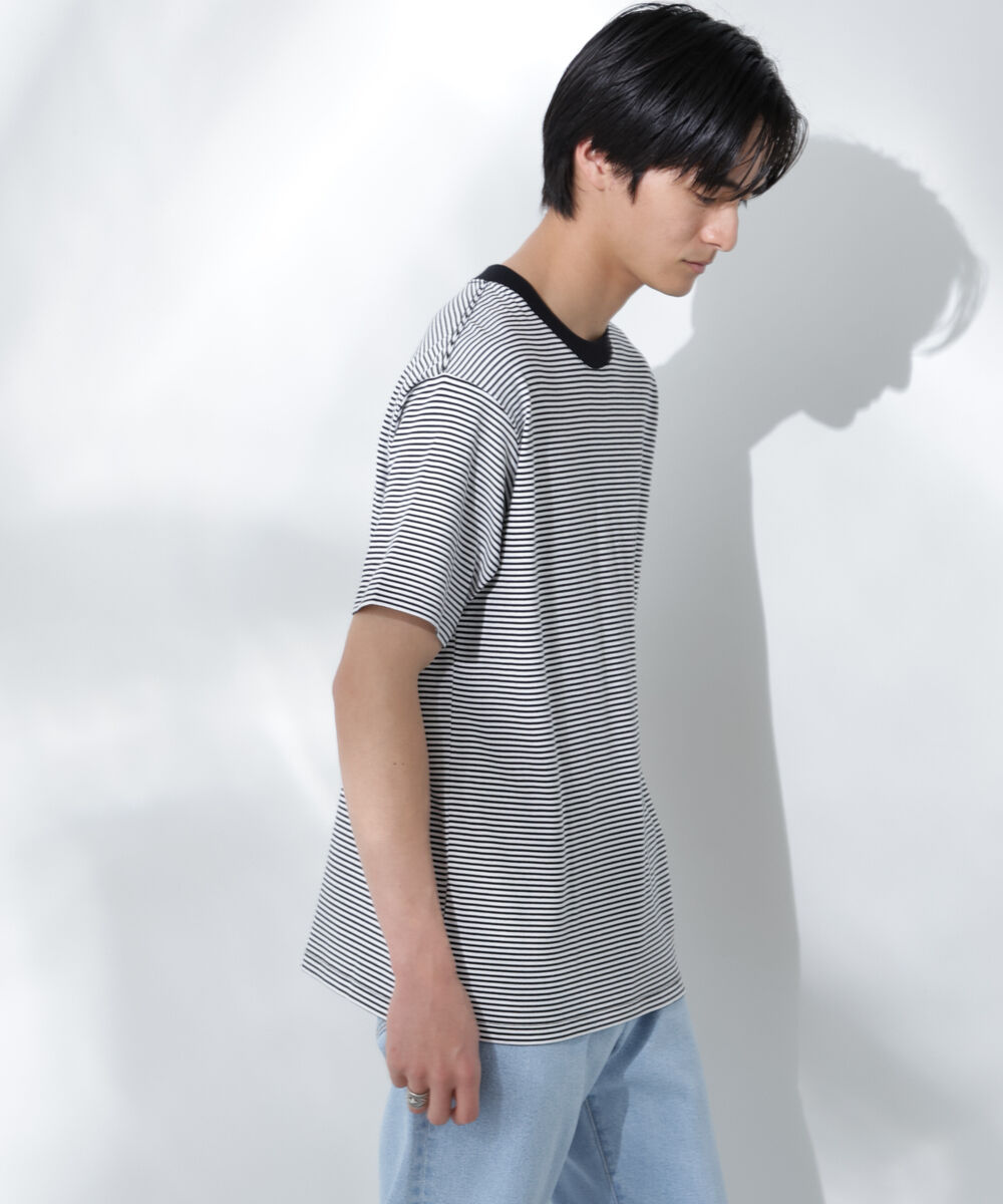 NANO universe「Anti Soaked(R)  汗染み防止 ボーダーミドルシルエットTシャツ」|Tシャツ・カットソー|