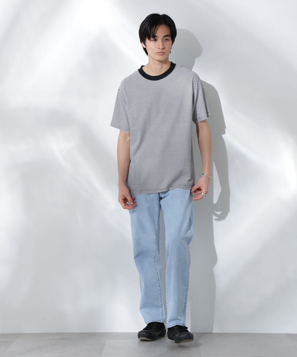 NANO universe「Anti Soaked(R)  汗染み防止 ボーダーミドルシルエットTシャツ」|Tシャツ・カットソー|