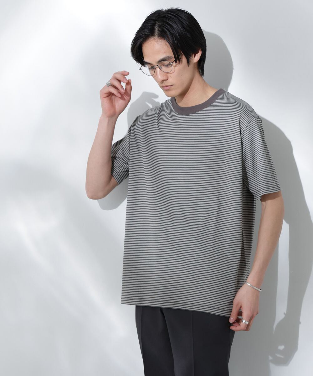 NANO universe「Anti Soaked(R)  汗染み防止 ボーダーミドルシルエットTシャツ」|Tシャツ・カットソー|