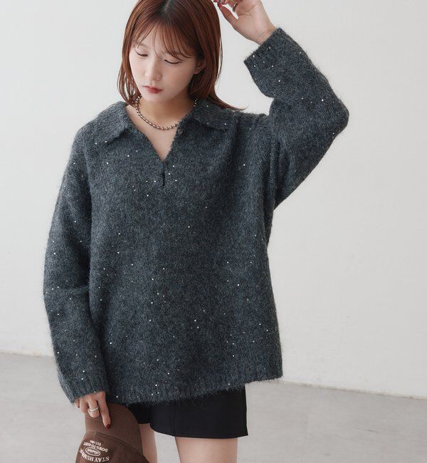  「襟付きラメニット」|ニット・セーター|