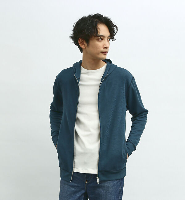 ABAHOUSE「【袖配色ステッチ】ジップアップ パーカー」|パーカー|ネイビー
