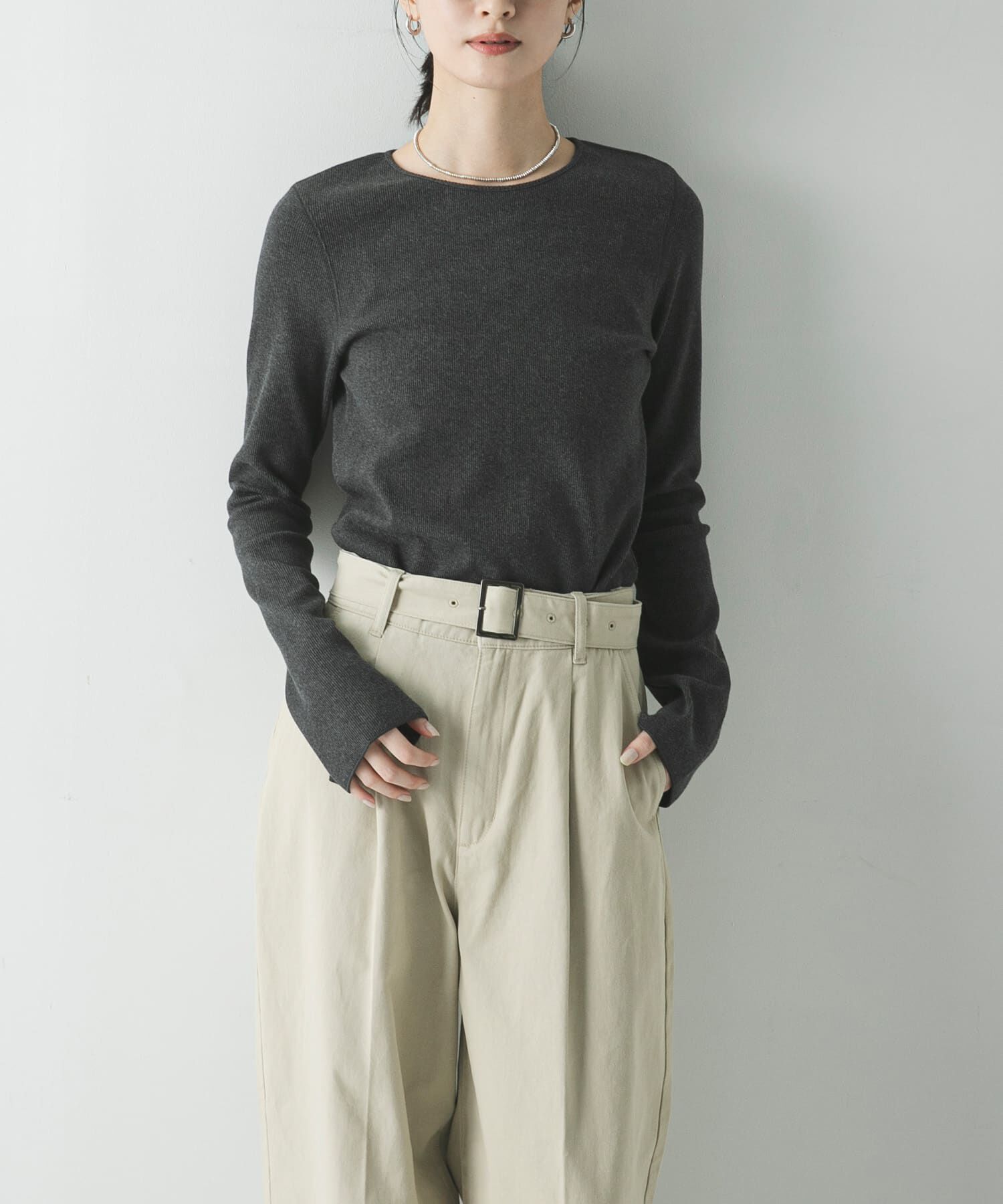 URBAN RESEARCH「ストレッチリブカットソー」|Tシャツ・カットソー|チャコールグレー