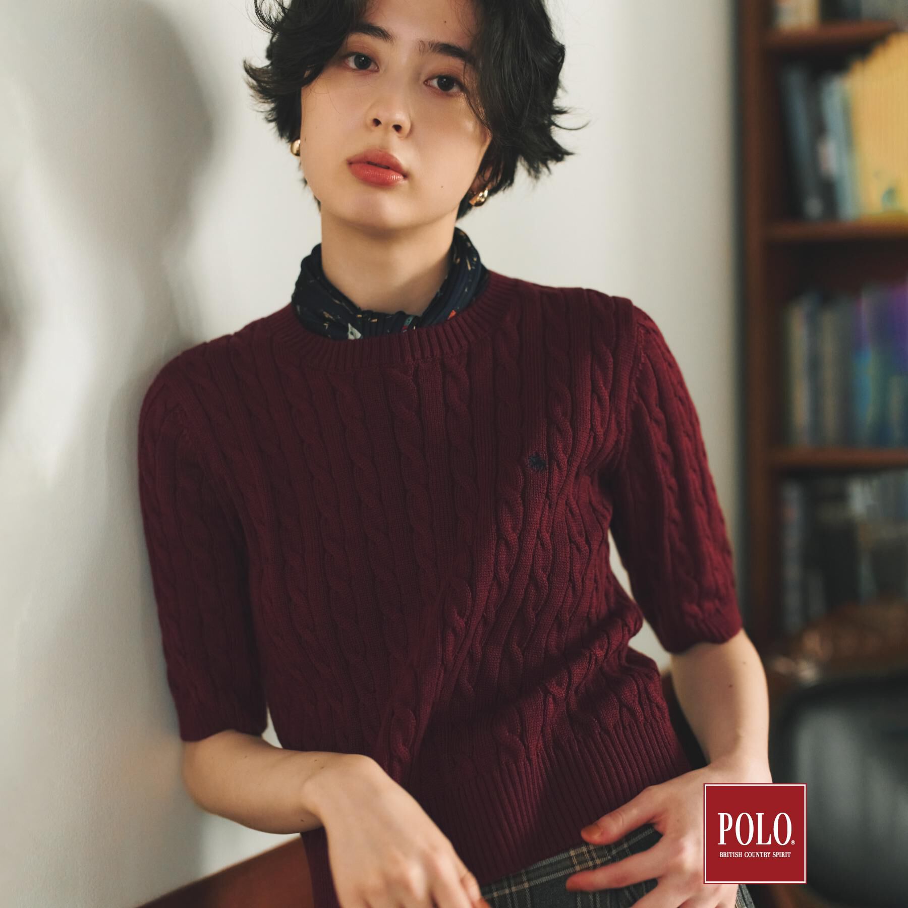 THE SHOP TK「POLO BCS/ケーブル5分袖ニット」|ニット・セーター|