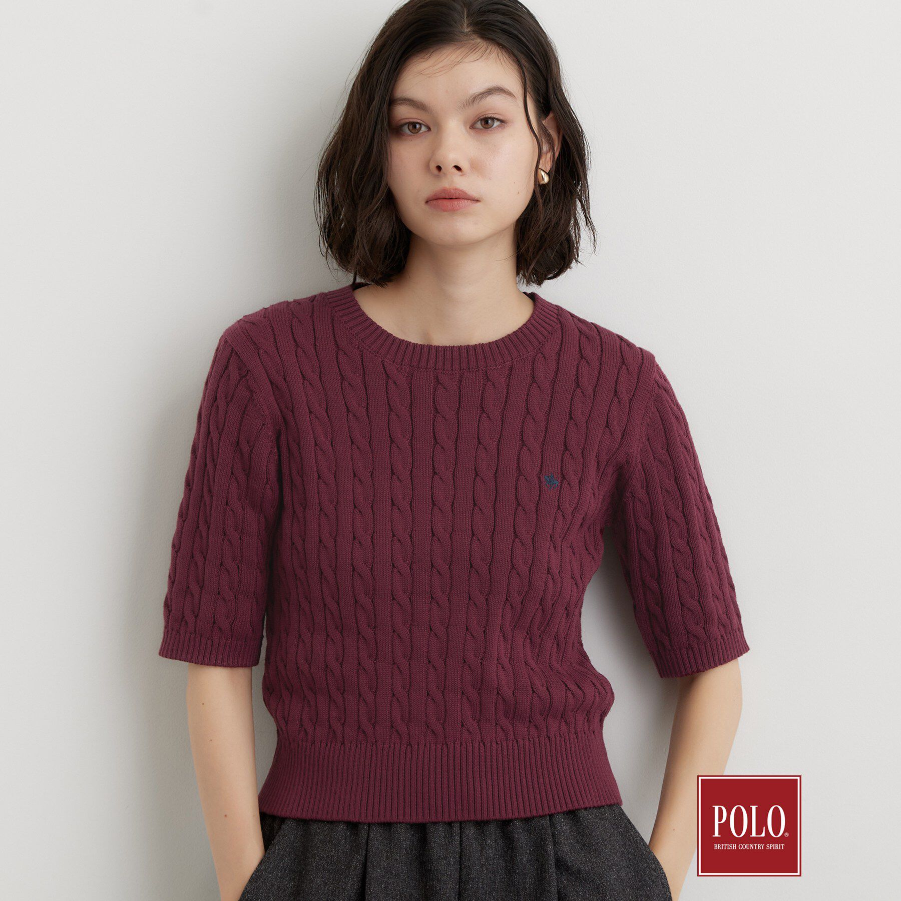 THE SHOP TK「POLO BCS/ケーブル5分袖ニット」|ニット・セーター|