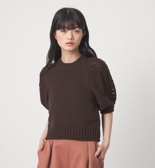 EMMEL REFINES「＜EMMEL REFINES＞EM HW ソデケーブル ショートスリーブ ニット」|ニット・セーター|DK.BROWN