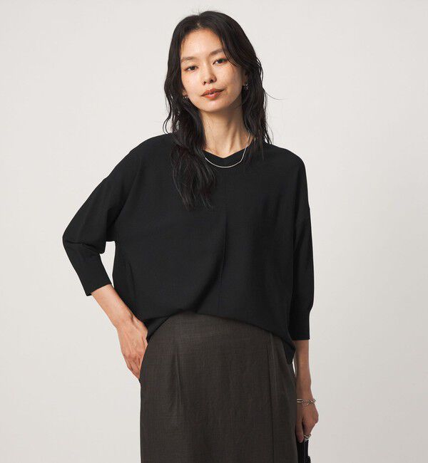 UNITED ARROWS green label relaxing「Vネック ドルマン プルオーバー ニット ウォッシャブル 接触冷感 UVカット」|ニット・セーター|BLACK