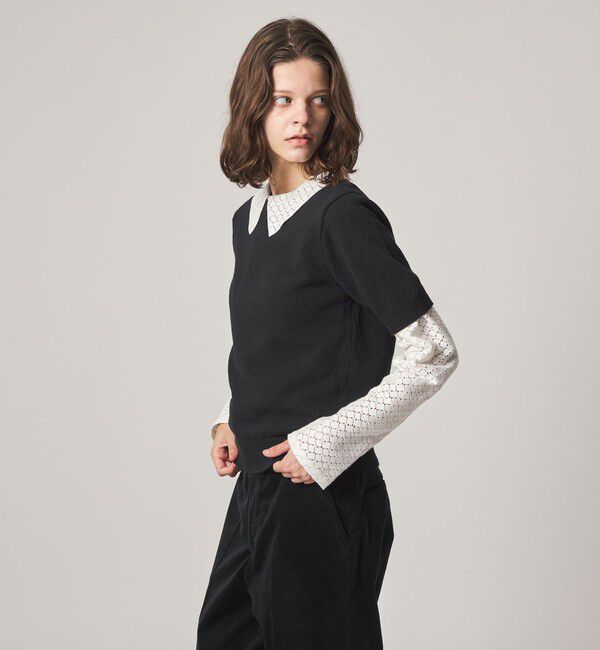 STEVEN ALAN「＜Steven Alan＞ハーフスリーブ ニット プルオーバー」|ニット・セーター|BLACK