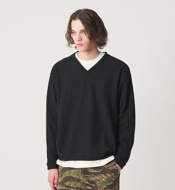 California General Store「＜CGS.＞ミックス ジャガード Vネック スウェット プルオーバー」|スウェット・ジャージ|BLACK
