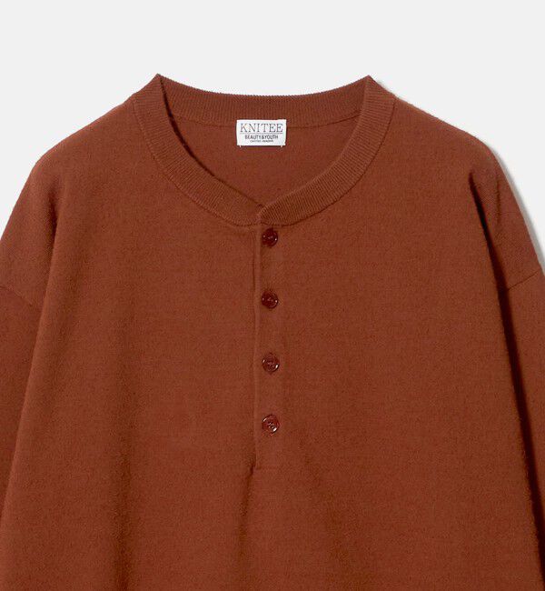 BEAUTY&YOUTH UNITED ARROWS「KNITEE フェザー コットン ヘンリーネック ニット Tシャツ ウォッシャブル」|ニット・セーター|