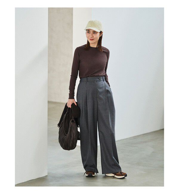 Demi-Luxe BEAMS 「エディター東原妙子 &times; Demi-Luxe BEAMS / ウォッシャブルウール バレルパンツ」|チノ|GREY_STRIPE