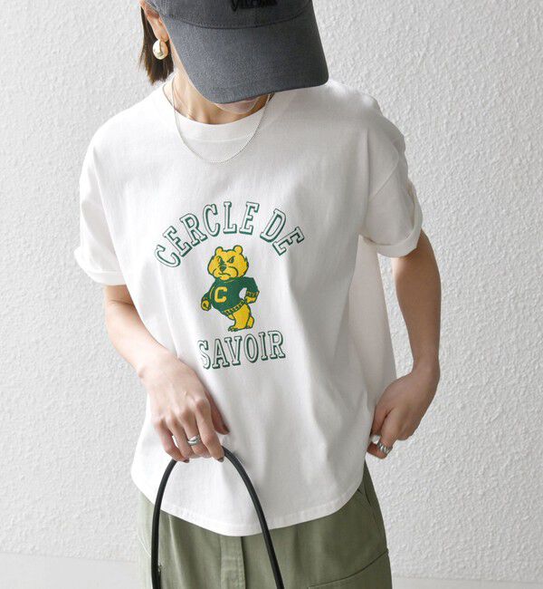 SHIPS any「【WEB限定/SHIPS any別注】THE KNiTS:〈洗濯機可能〉ラウンドヘム プリント ショート TEE」|Tシャツ・カットソー|