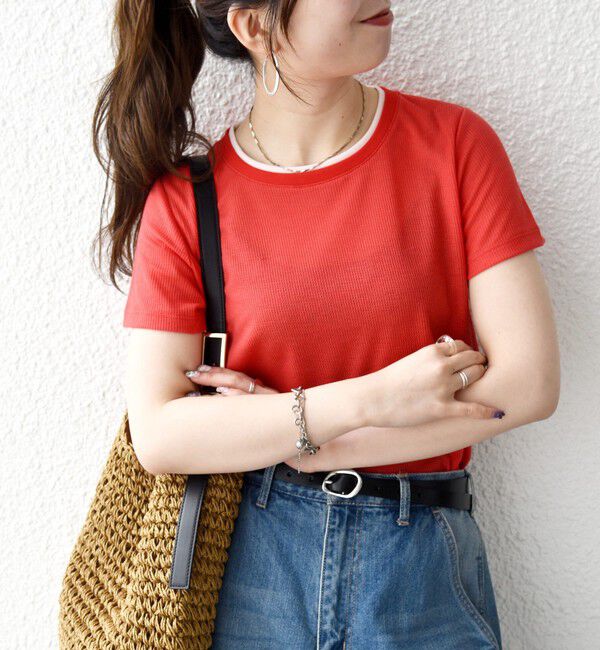 SHIPS any「SHIPS any:〈手洗い可能〉レイヤード シアー ワッフル TEE」|Tシャツ・カットソー|レッド