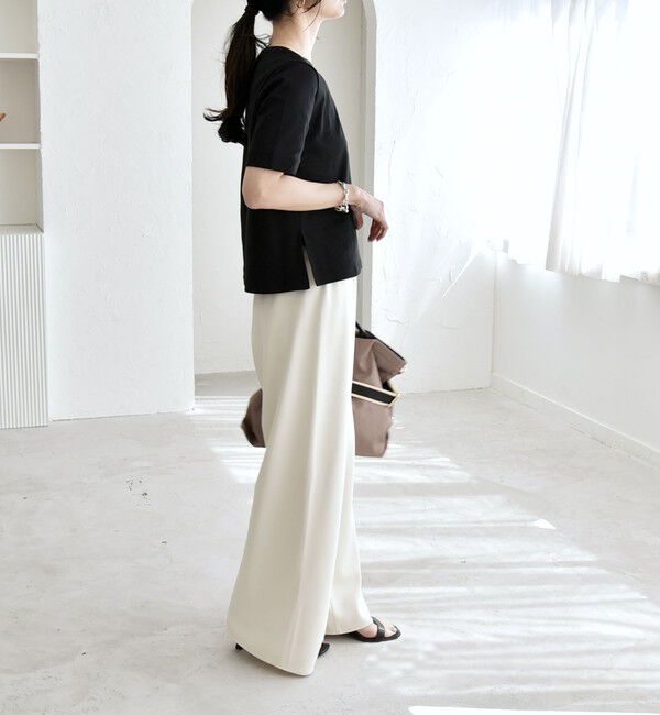 quaranciel「《一部追加予約》quaranciel:〈手洗い可能〉バイアス ストレッチ イージー ワイド パンツ」|その他|