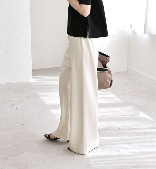 quaranciel「《一部追加予約》quaranciel:〈手洗い可能〉バイアス ストレッチ イージー ワイド パンツ」|その他|