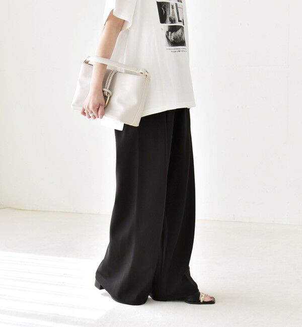 quaranciel「《一部追加予約》quaranciel:〈手洗い可能〉バイアス ストレッチ イージー ワイド パンツ」|その他|