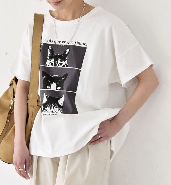 quaranciel「quaranciel:〈接触冷感/汗染み防止加工/洗濯機可能〉CAT プリント TEE」|Tシャツ・カットソー|ホワイト系2