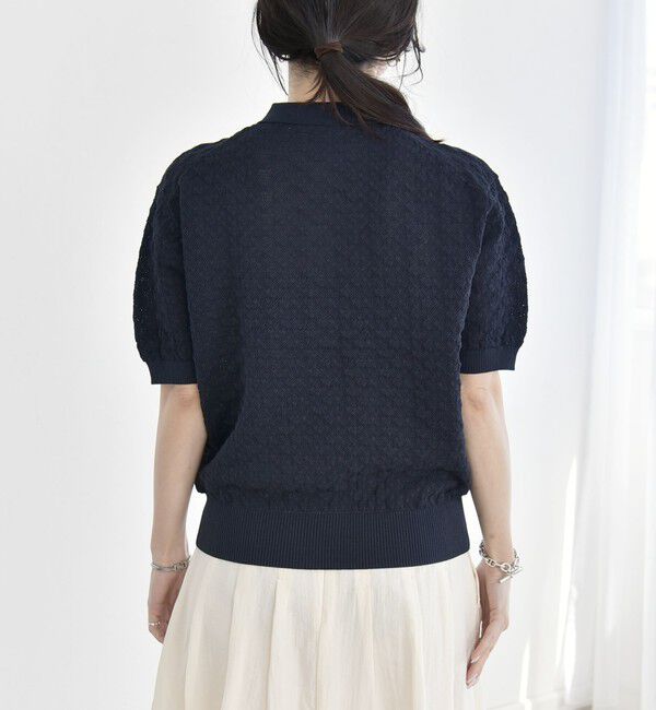 quaranciel「quaranciel:〈手洗い可能〉透かし編み ポロ ニット プルオーバー」|ニット・セーター|