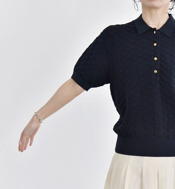 quaranciel「quaranciel:〈手洗い可能〉透かし編み ポロ ニット プルオーバー」|ニット・セーター|