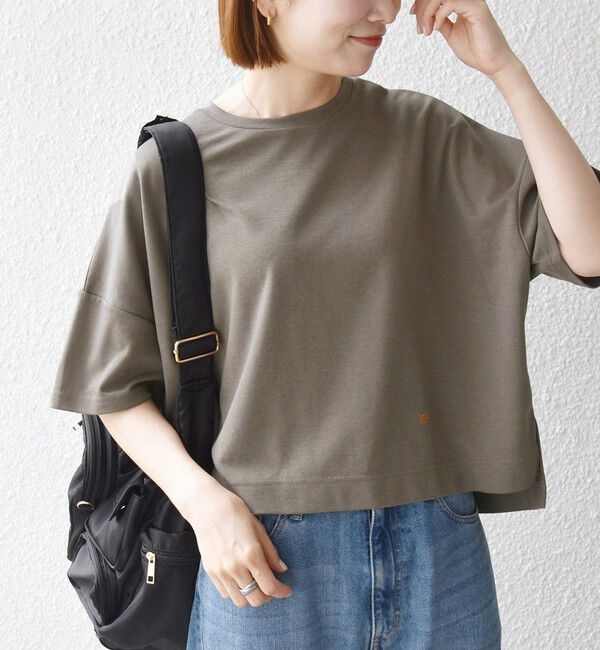 SHIPS any「SHIPS any:〈手洗い可能〉リバークロス ハーフ スリーブ ワイド TEE」|Tシャツ・カットソー|チャコールグレー