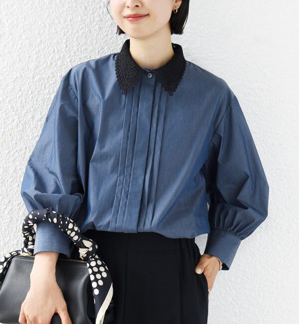 SHIPS for women「〈洗濯機可能〉タイプライター レース 襟 ピンタック シャツ」|シャツ・ブラウス|
