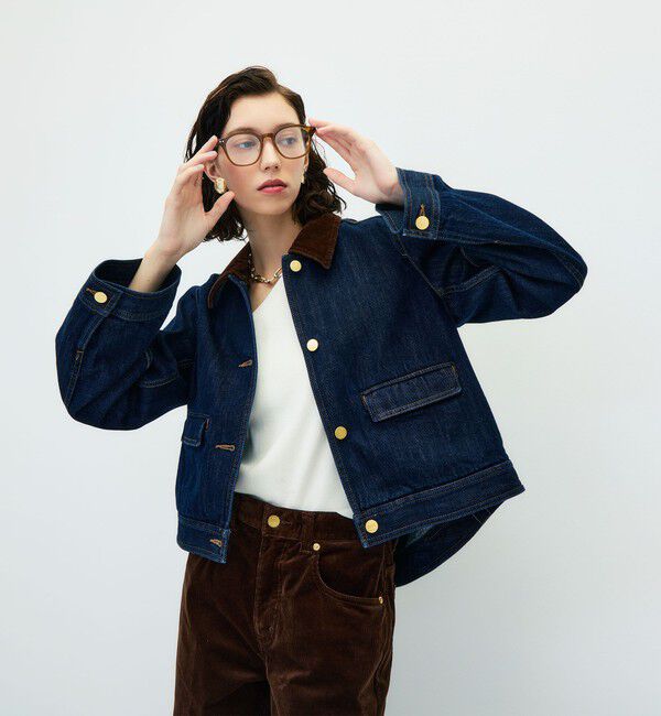 Rie Miller「【RM denim】コーデュロイ襟2WAYフレアショート丈Gジャン」|デニムジャケット|