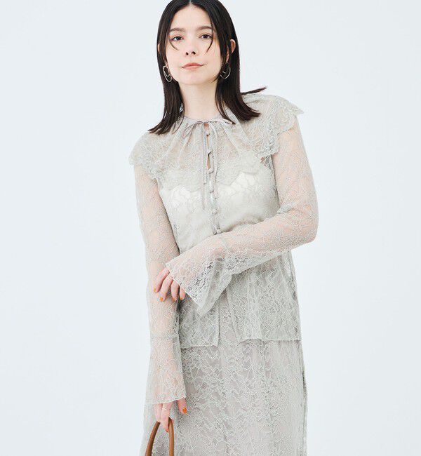 NOLLEY'S sophi「《セットアップ対応》ウォッシャブルラッセルレース付け襟ブラウス」|シャツ・ブラウス|オリーブ