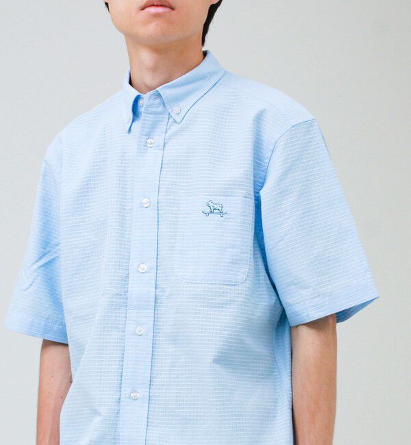GLOSTER「【フレブル刺繍】スーパーソフトフレブルショートスリーブ ボタンダウンシャツ」|シャツ・ブラウス|サックス