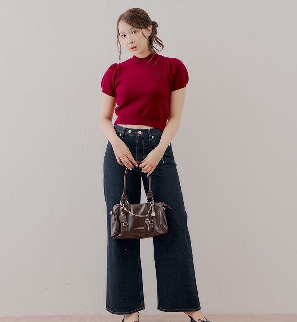  「パフスリーブロゴ刺繍ニット」|ニット・セーター|