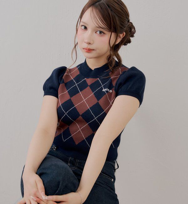  「パフスリーブロゴ刺繍ニット」|ニット・セーター|