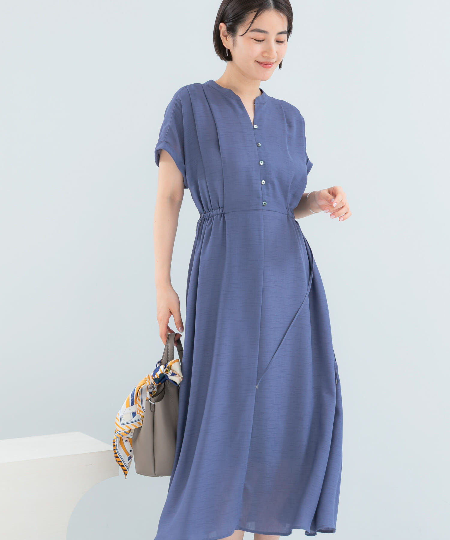 URBAN RESEARCH ROSSO「ウォッシャブルセミシアー2WAYネックワンピース」|ワンピース|ブルー