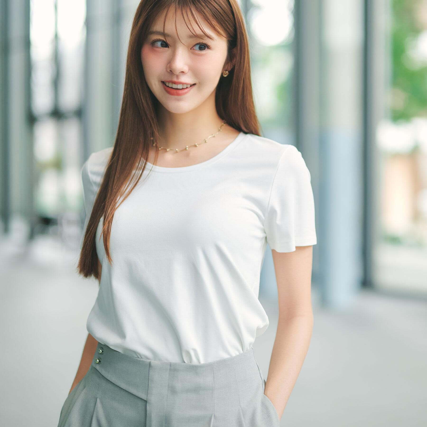 index「【UVケア／接触冷感／吸水速乾】薄手なのに透けにくい！ベーシックTシャツ《洗濯機OK／S～3L／6c」|Tシャツ・カットソー|オフホワイト(003