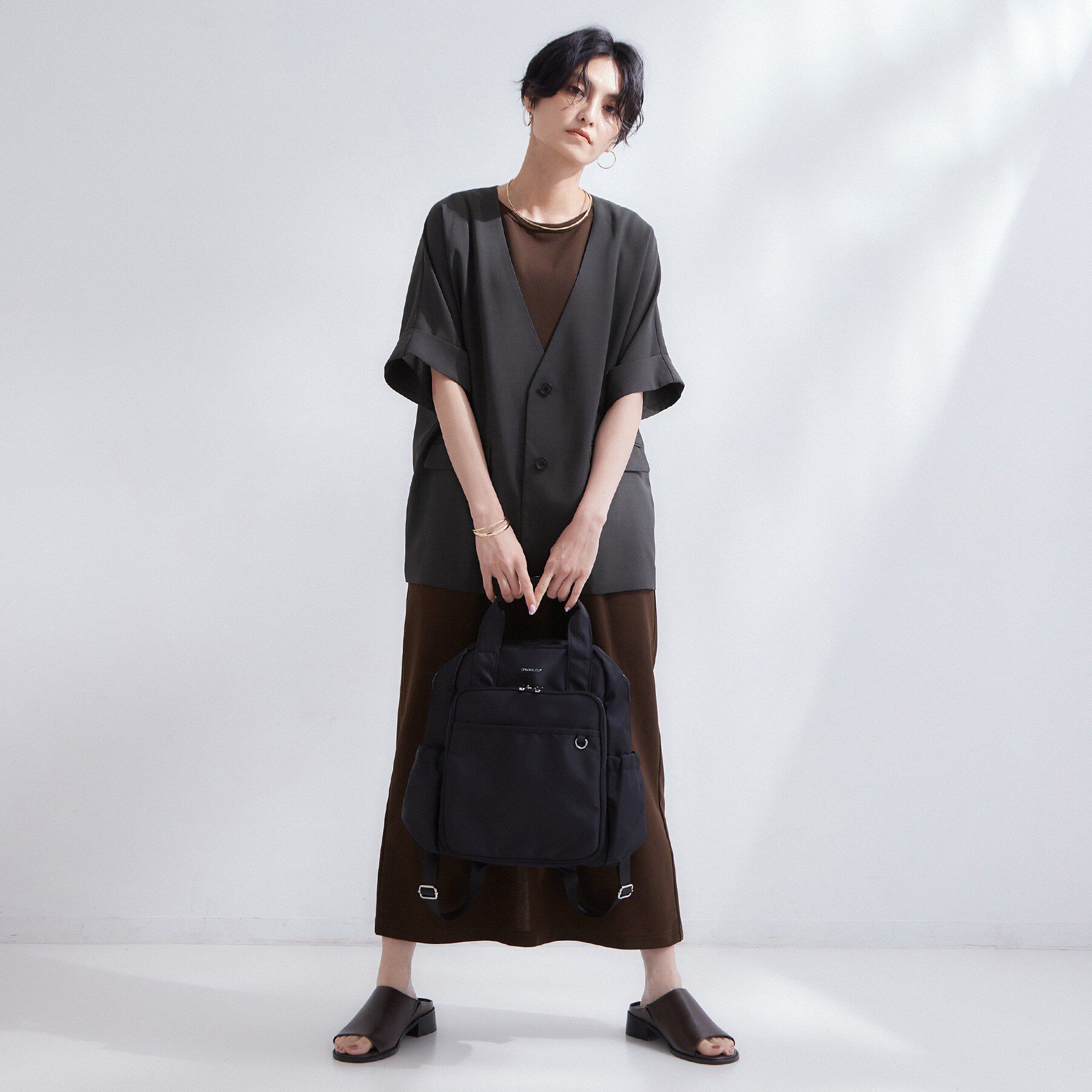 OPAQUE.CLIP「【接触冷感／吸水速乾／通気性】リネンライクジャケット《防シワ／洗濯機OK》」|ノーカラージャケット|