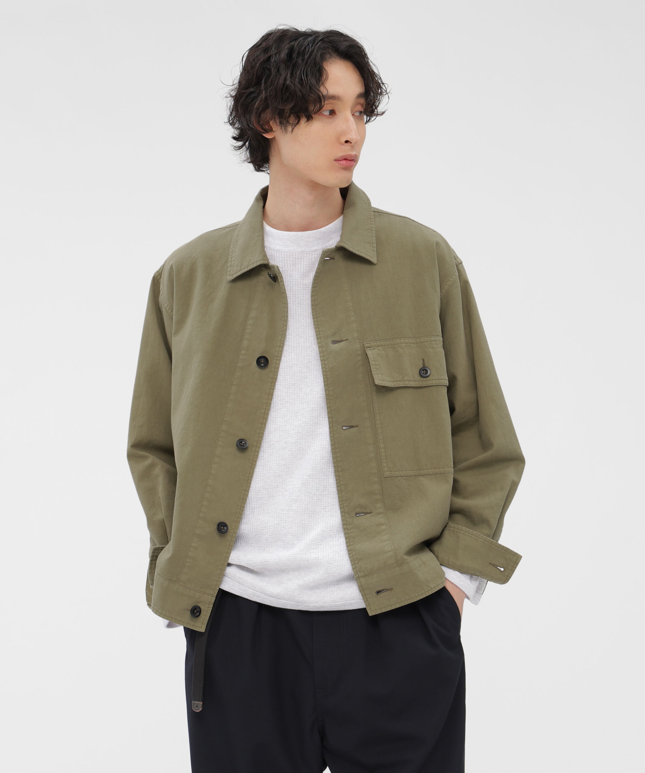MHL.「BELGIAN LINEN COTTON PLAINWEAVE BLOUSON」|ブルゾン・スタジャン|KHAKI