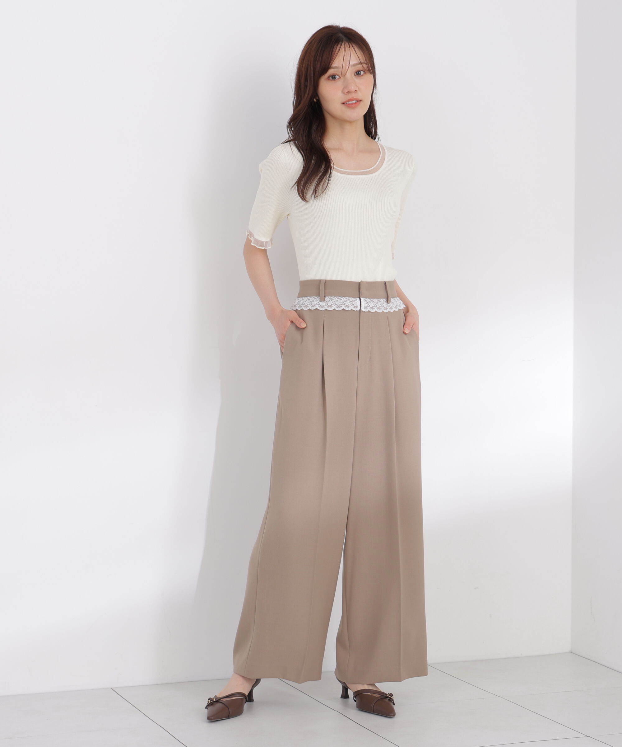 PROPORTION BODY DRESSING「＜a/mie＞ウエストレースワイドパンツ」|その他|ベージュ