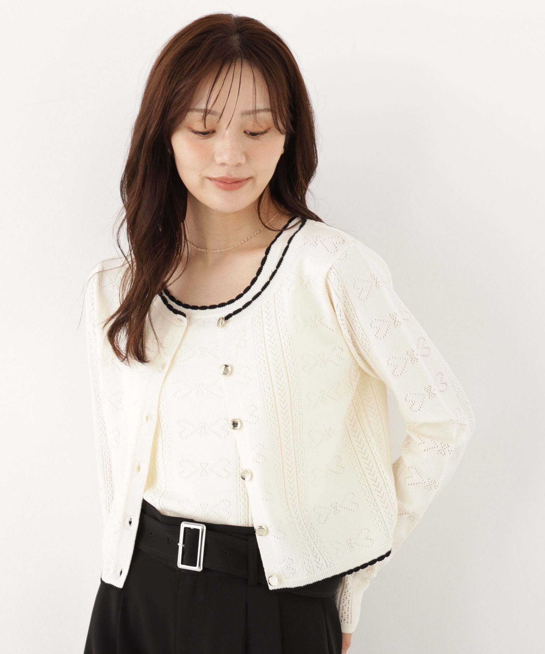 PROPORTION BODY DRESSING「＜a/mie＞パターンメッシュアンサンブルニット」|ニット・セーター|