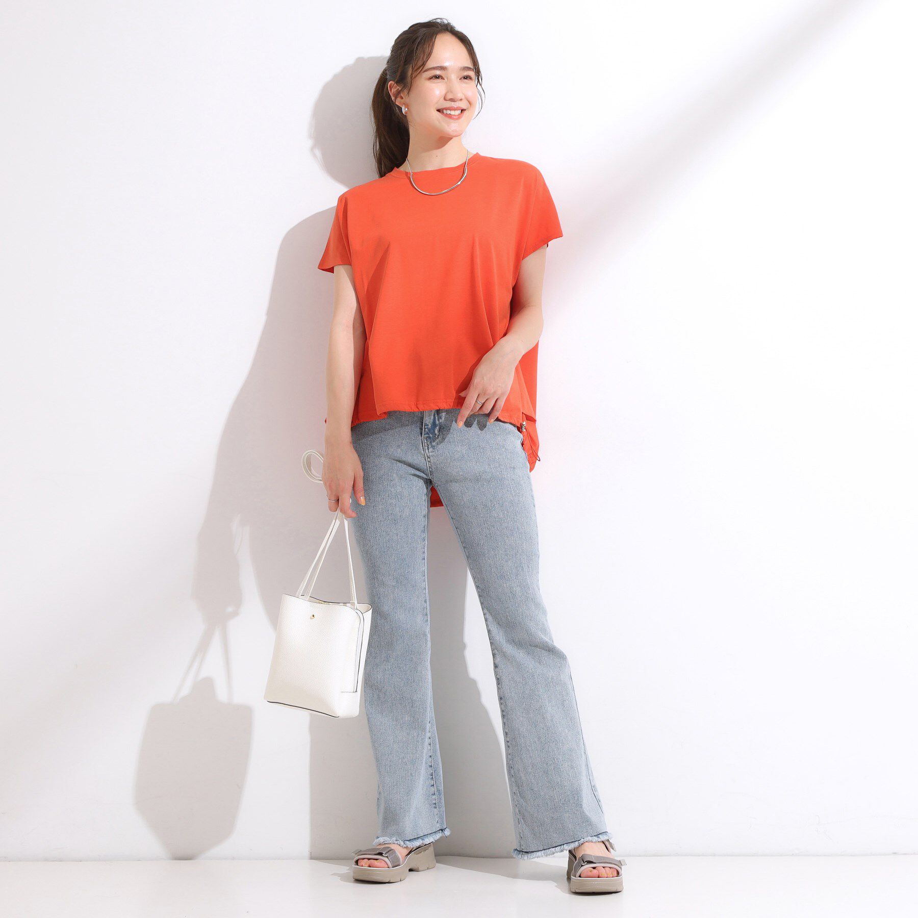 SHOO･LA･RUE「【ひんやり】裾が絞れる フレンチスリーブトップス」|Tシャツ・カットソー|