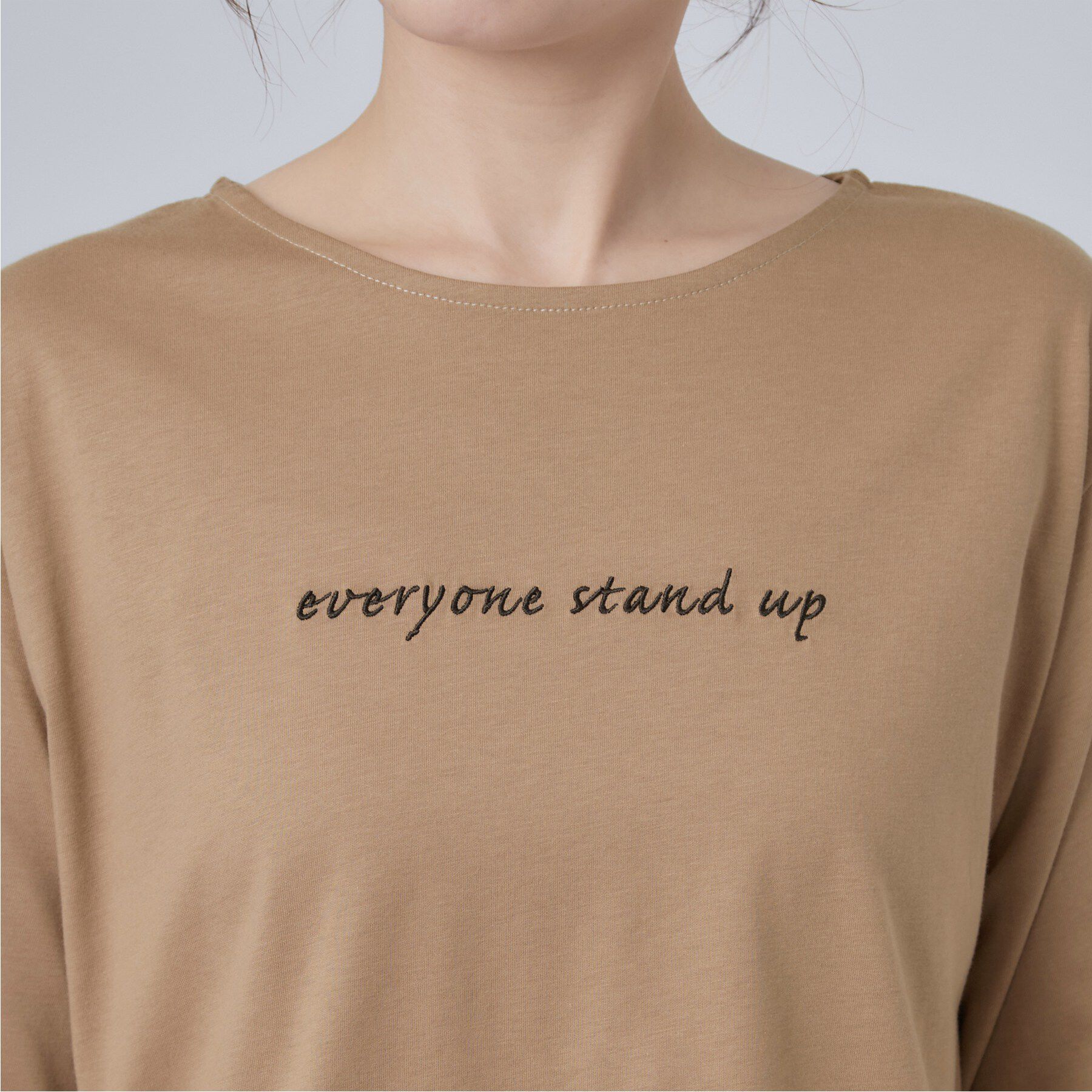 SHOO･LA･RUE「【S-LL】自然に体型カバー 裾切替 ペプラム刺繍Tシャツ」|Tシャツ・カットソー|