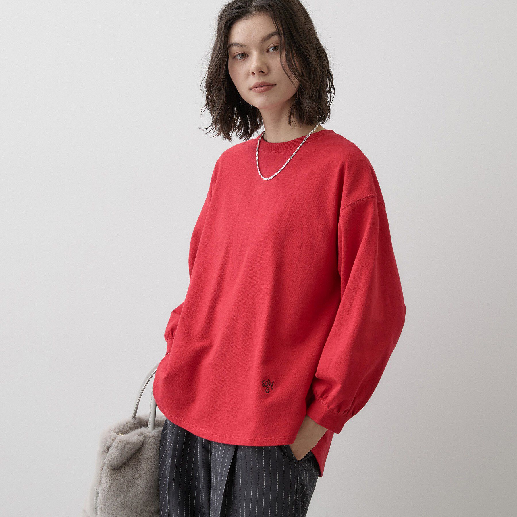 Dessin「バックヘンリーカットソー長袖」|Tシャツ・カットソー|レッド(063)