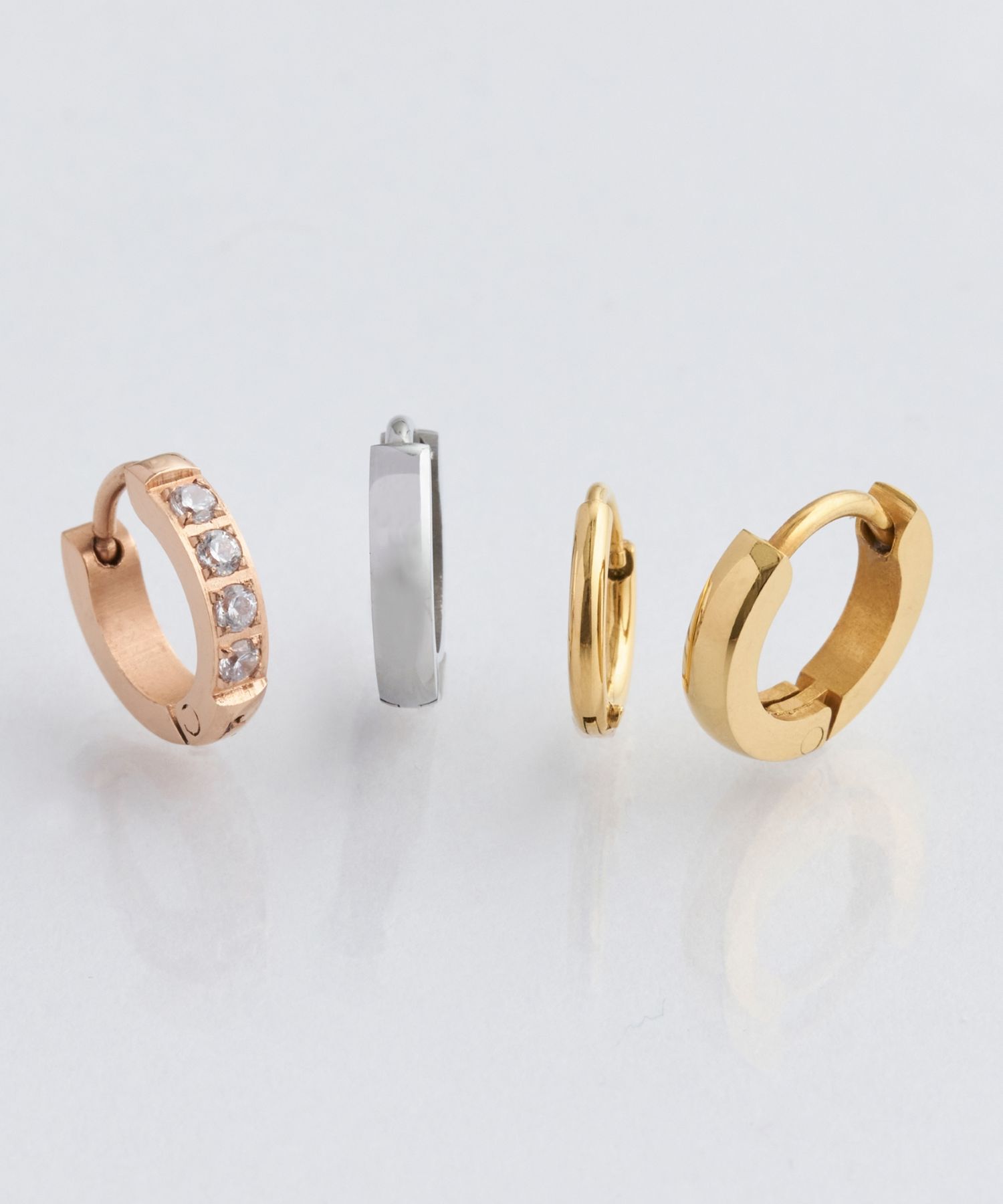 Phoebe「【金属アレルギー対応】ワンタッチビジューフープミニピアス　ローズゴールド/サージカルステンレス」|ピアス|