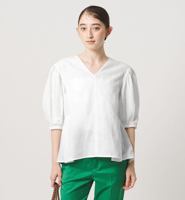 UNITED ARROWS「リネン フレア パフスリー ブブラウス ‐ウォッシャブル‐」|シャツ・ブラウス|WHITE