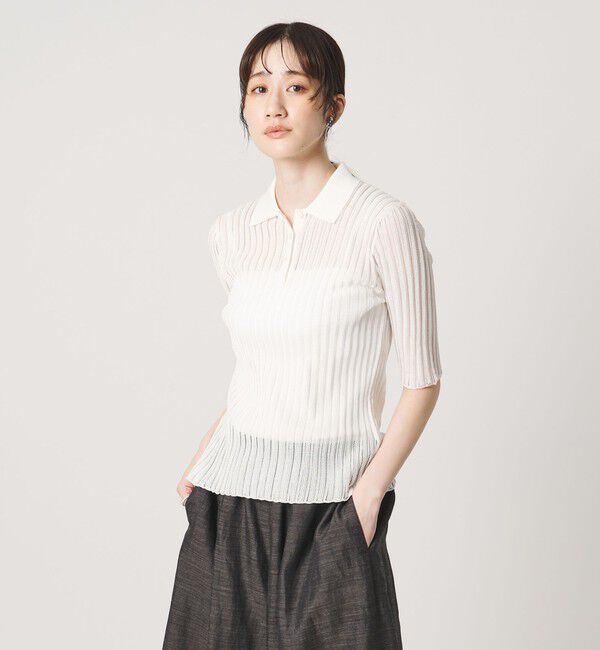 UNITED ARROWS「シアー リブ ポロニット ‐ウォッシャブル‐」|ニット・セーター|OFF WHITE