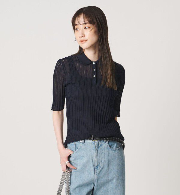 UNITED ARROWS「シアー リブ ポロニット ‐ウォッシャブル‐」|ニット・セーター|NAVY