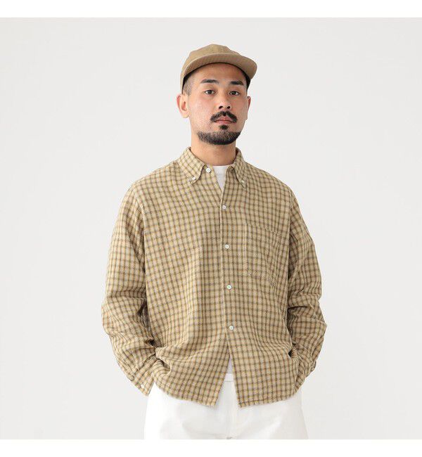 BEAMS PLUS「ダブルフェイス チェック オープンカラー ボタンダウン シャツ」|シャツ・ブラウス|