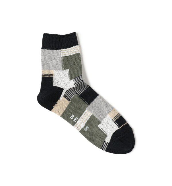 BEAMS「BEAMS｜パッチワーク クォーター ソックス」|ソックス|BLACK