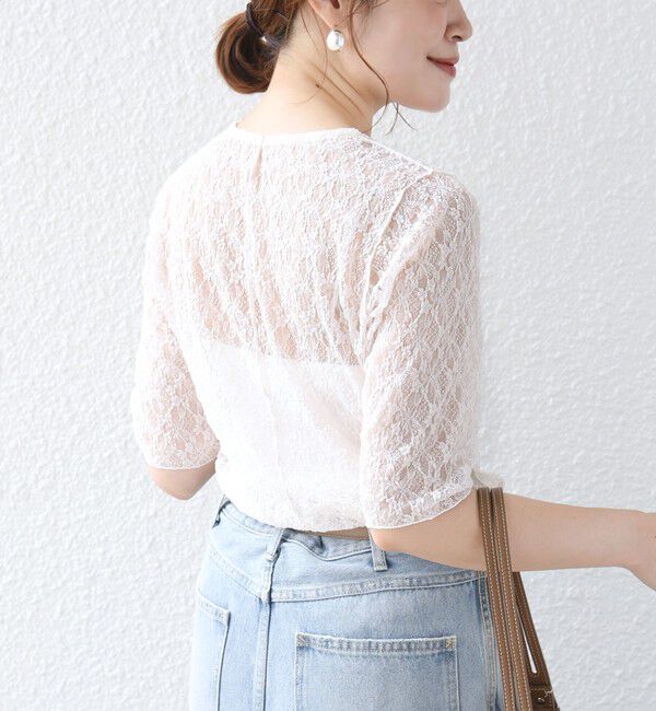 SHIPS for women「〈手洗い可能〉ストレッチ フラワー レース TEE」|Tシャツ・カットソー|